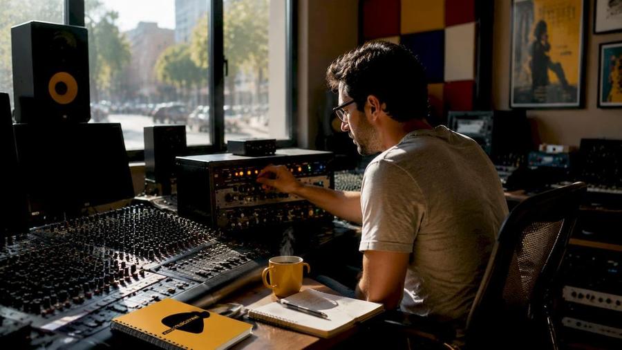 Audio engineer adjusting reverb settings on mixing console
