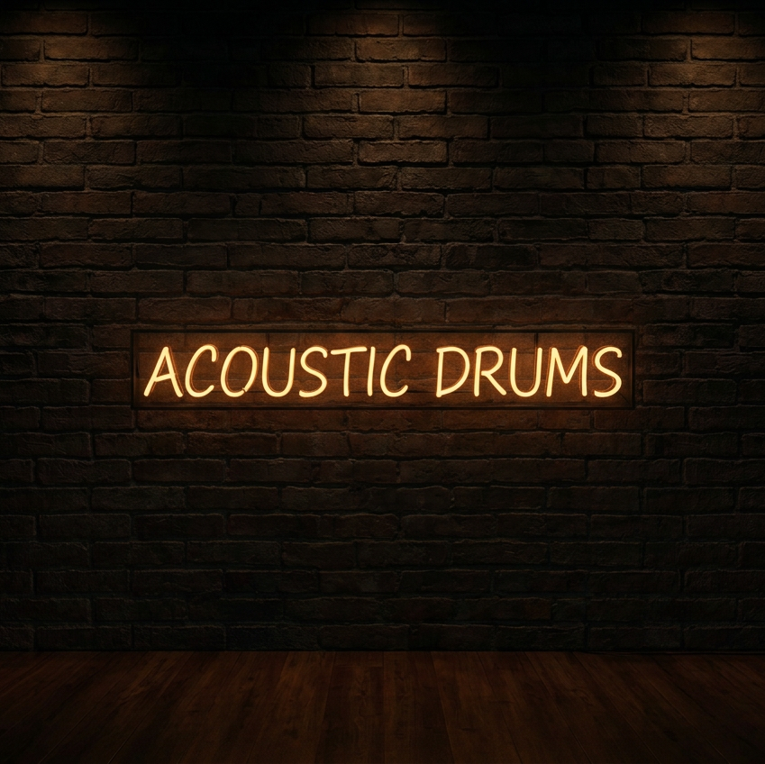Acoustic Drums, centred smaller lettering