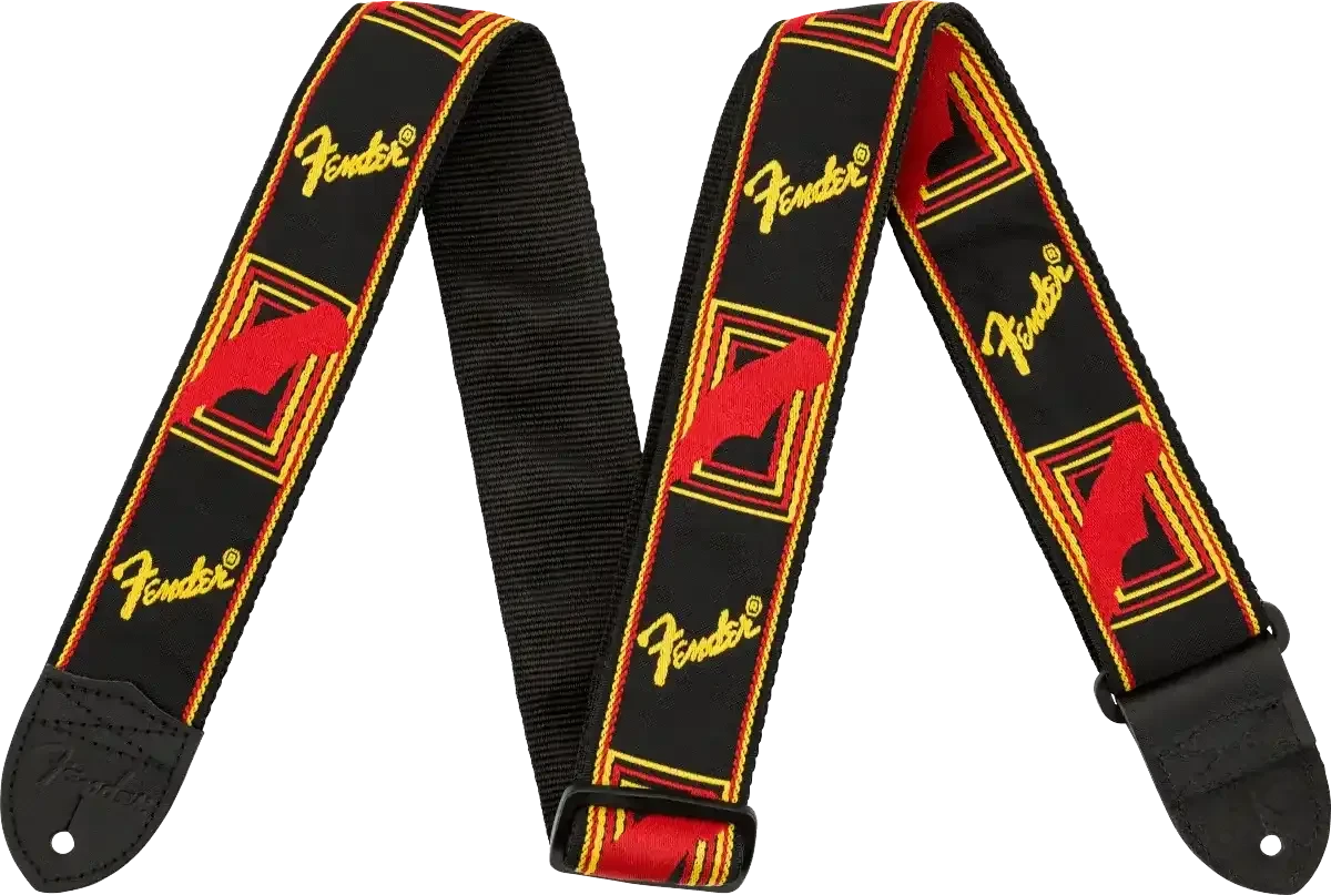 Fender Jacquard Monogrammed Strap - Black/Yellow/Red