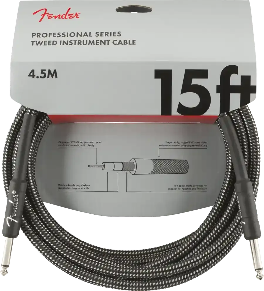 Fender Professional Series Instrument Cable 15 Ft Grey tweed - MusicStreet