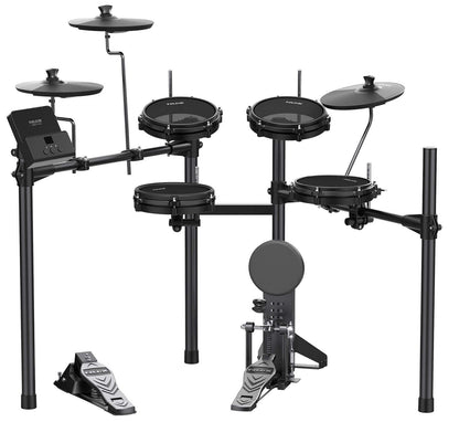 NU>X DM-110 Digital drum kit with mesh pads and dual zone cymbals for enhanced drumming experience.