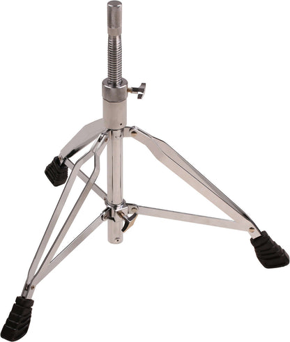 Adjustable drum throne tripod base, foldable and height adjustable, featuring double-braced design for stability.