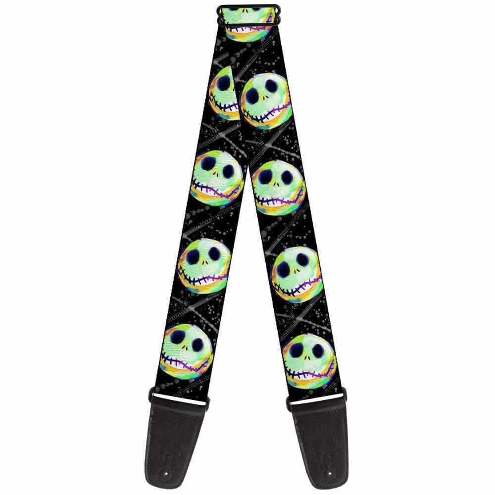 Buckle Down Nightmare Before Christmas Glow in the Dark guitar strap featuring colorful skull designs.