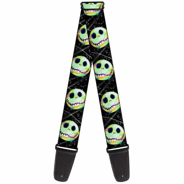 Buckle Down Nightmare Before Christmas Glow in the Dark guitar strap featuring colorful skull designs.