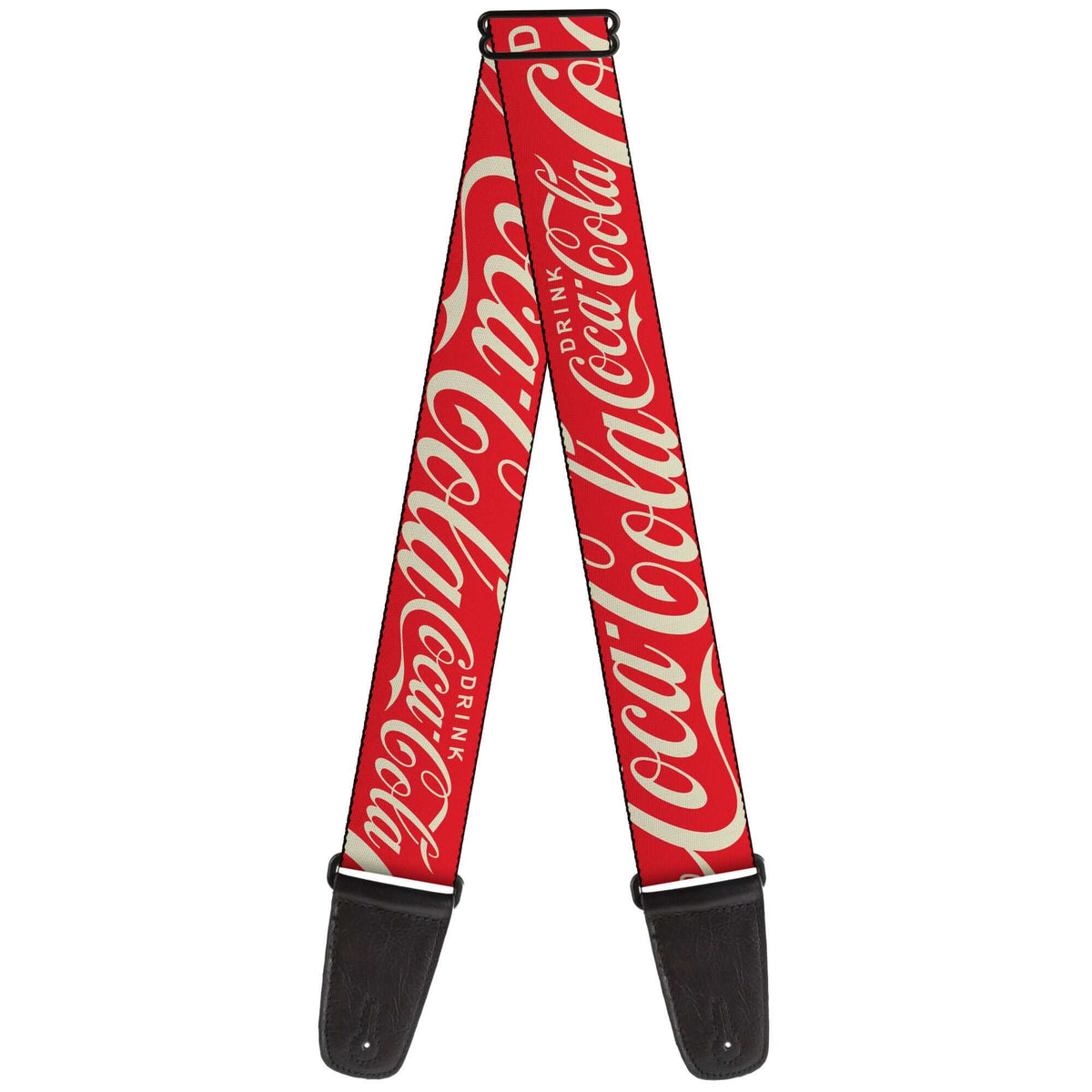 Buckle Down Coke guitar strap featuring iconic Coca-Cola branding in vibrant red and white colors.