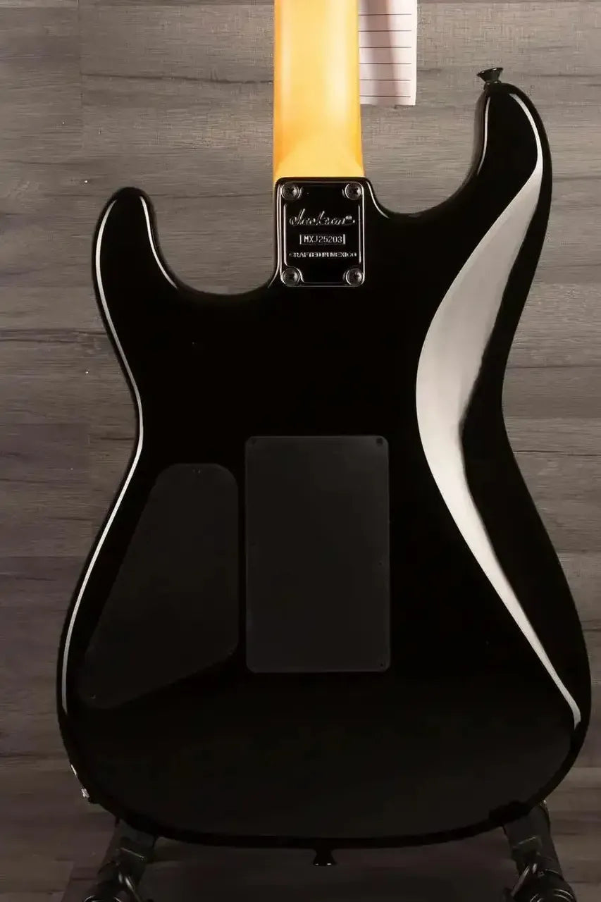 Jackson Pro Origins 1985 San Dimas SD1 HH FR, Maple Fingerboard, Gloss Black guitar back view.
