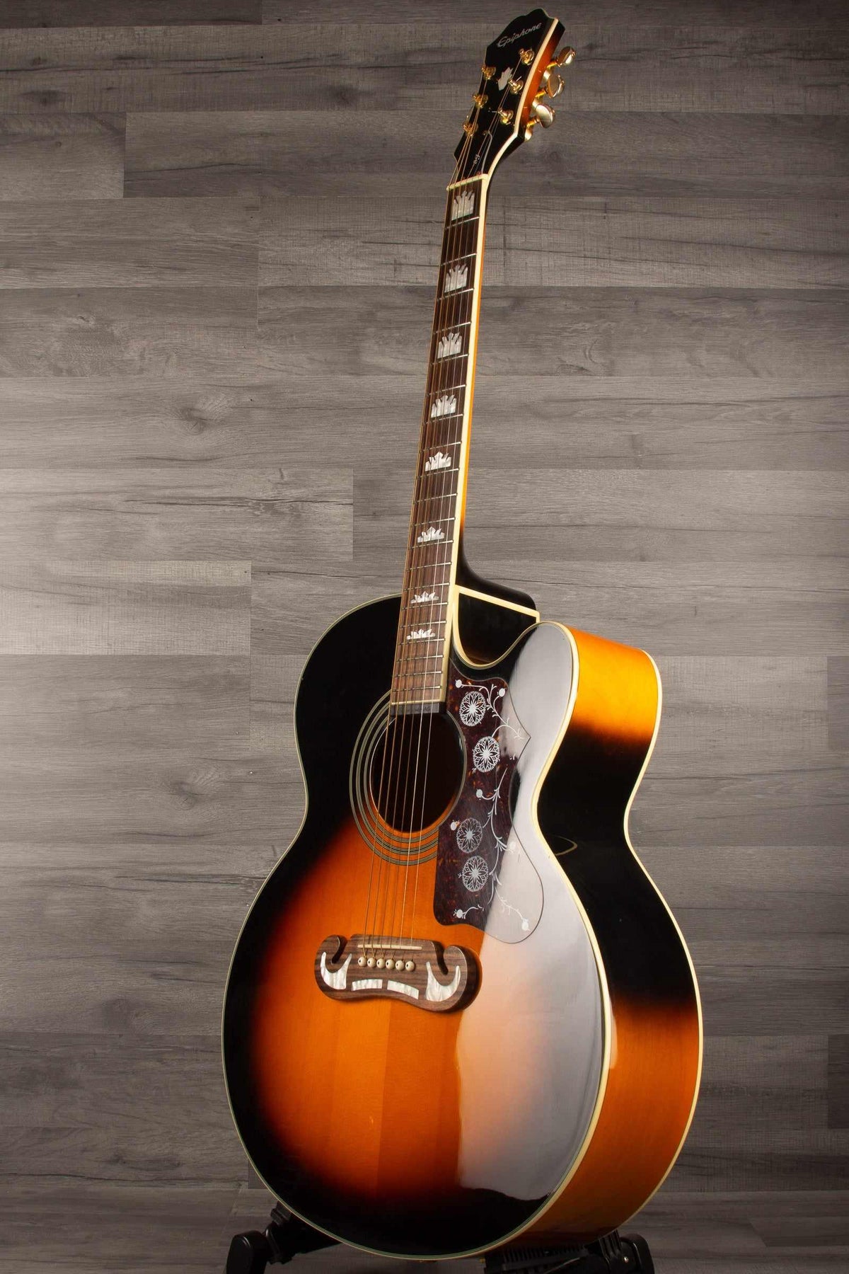 USED Epiphone J200 EC Studio Solid Top, Fishman Sonitone - Vintage Sunburst - Acoustic Guitar - MusicStreet
