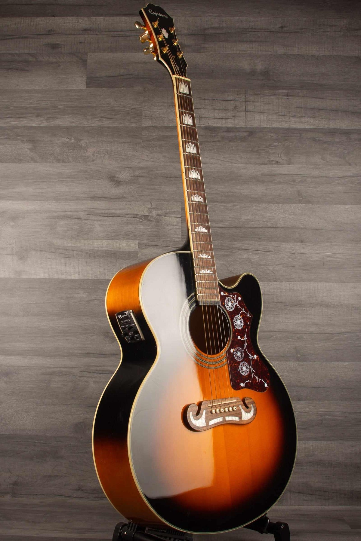 USED Epiphone J200 EC Studio Solid Top, Fishman Sonitone - Vintage Sunburst - Acoustic Guitar - MusicStreet