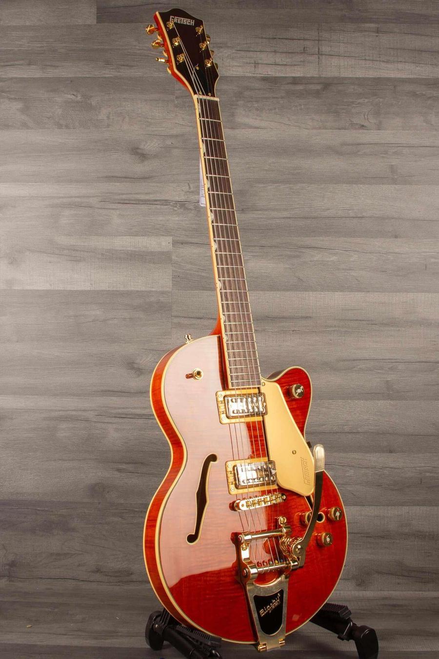 Gretsch Electromatic® LTD Flame Okoume Broadkaster® Jr. Single -Cut with Bigsby®, Rosewood Fingerboard, Roundup Orange
