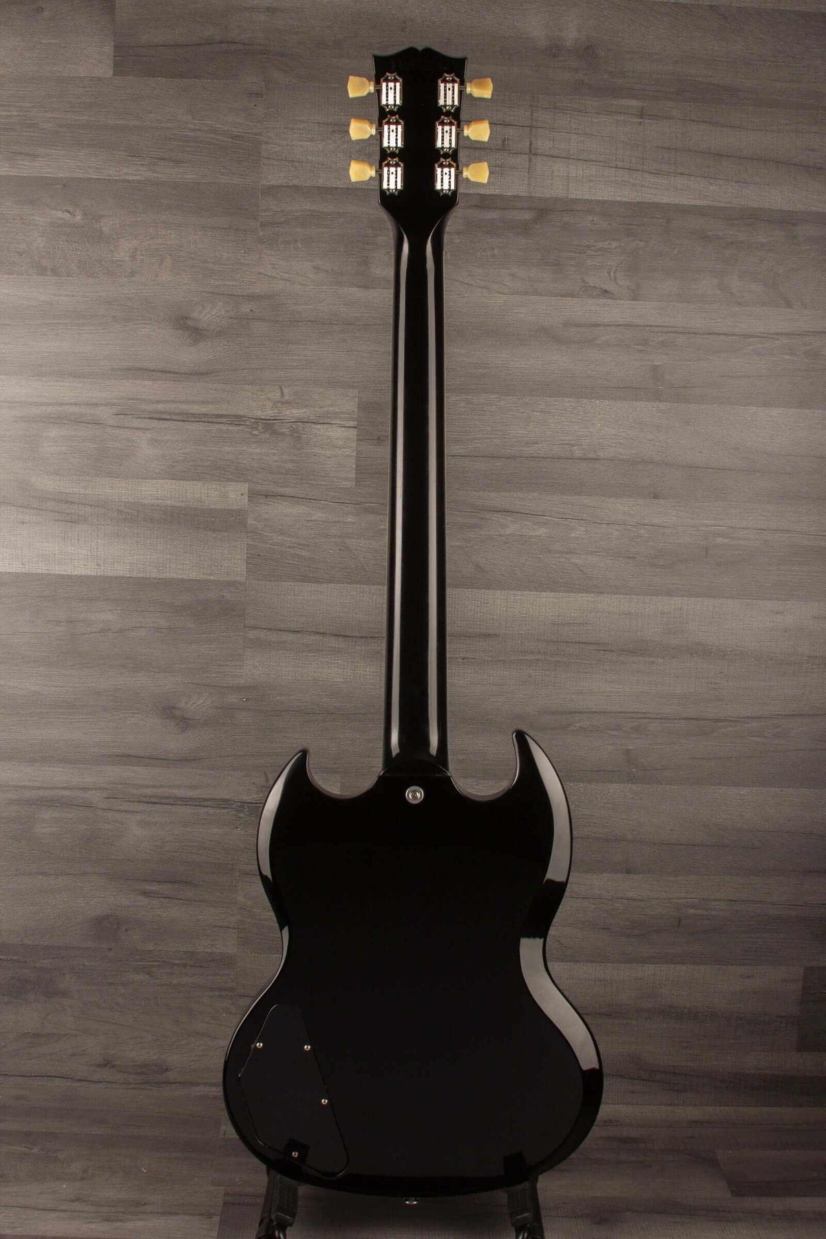 Gibson SG Standard '61 Stopbar Electric Guitar - Pelham Blue Burst back view showing sleek black finish and design.
