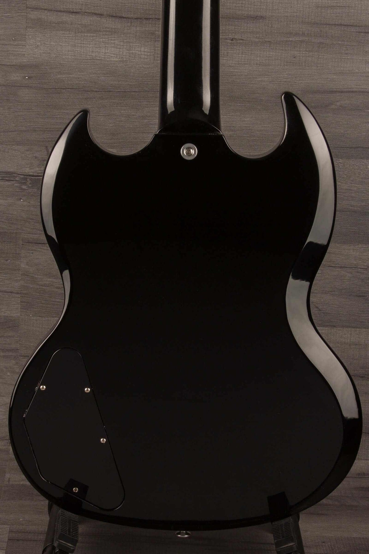 Gibson SG Standard '61 Stopbar Electric Guitar - Pelham Blue Burst back view showcasing sleek black finish.