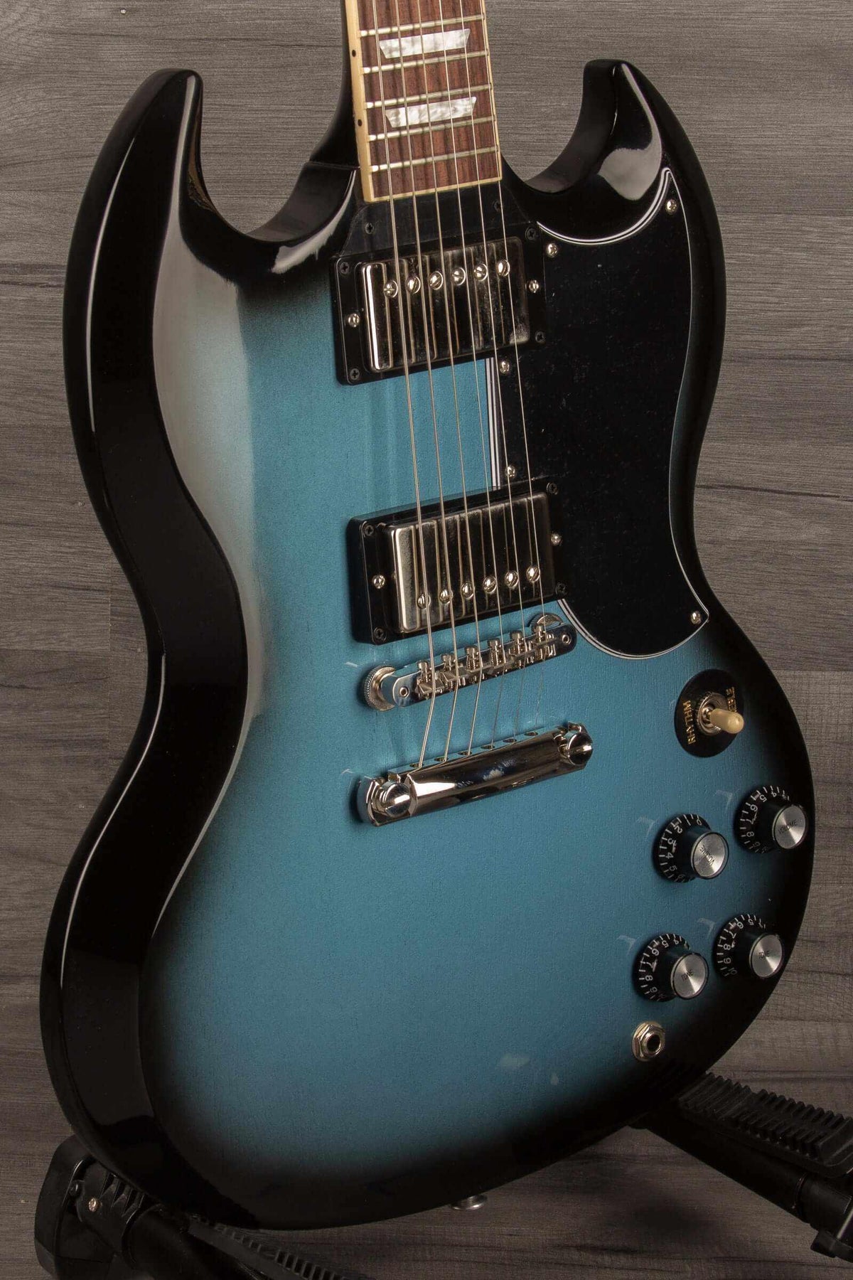 Gibson SG Standard '61 Stopbar Electric Guitar - Pelham Blue Burst showcasing its elegant design and classic features.