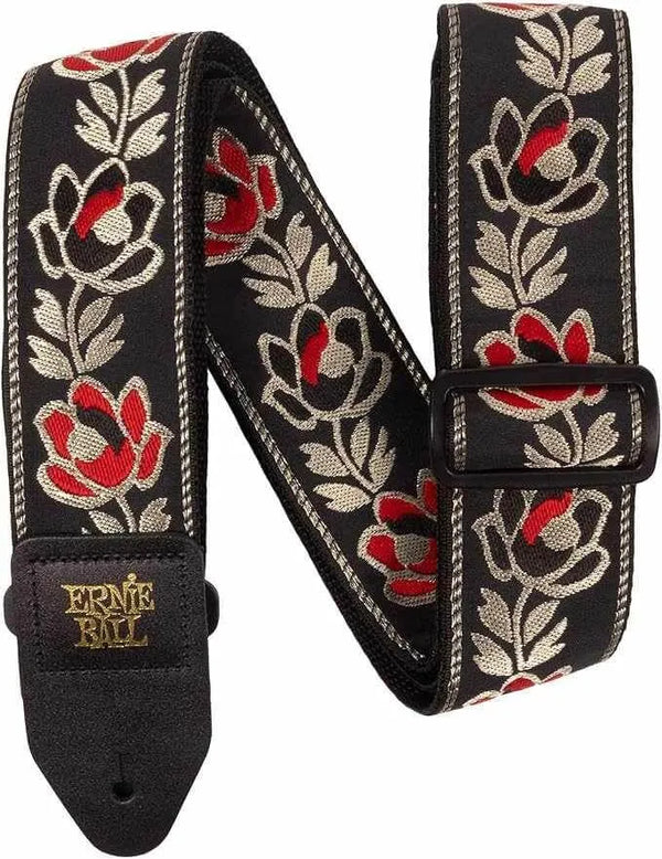 Ernie Ball Jacquard Guitar Strap - 5380 Jacquard Noble rose with floral design and adjustable features.