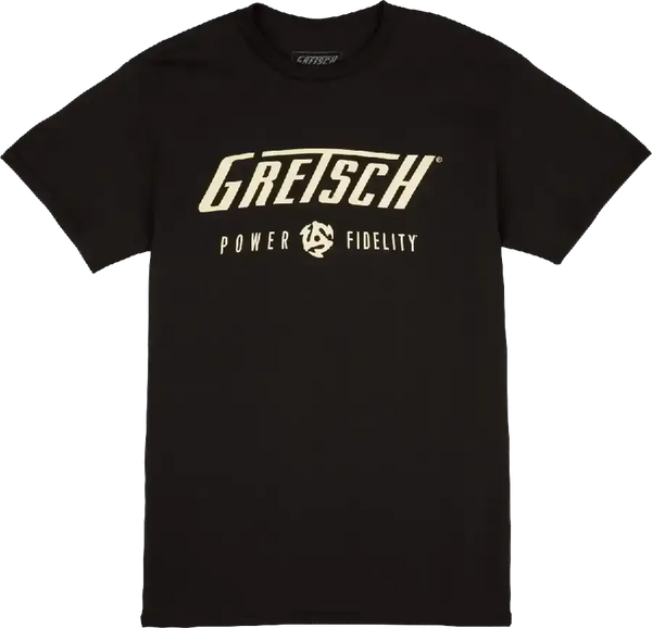 Gretsch® Power & Fidelity™ Logo T-Shirt, Black, showcasing the Gretsch® logo in a stylish design.