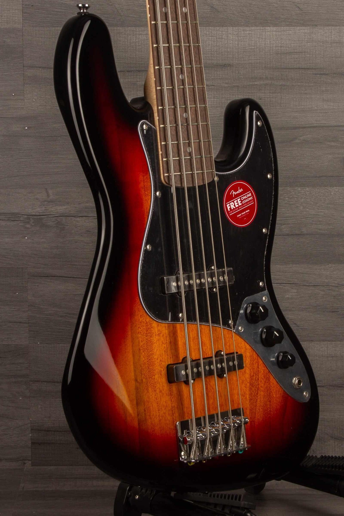 Squier Affinity Jazz Bass V in 3-Color Sunburst with Laurel Fingerboard and Black Pickguard