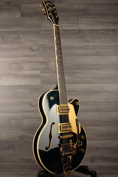 Gretsch Broadkaster® Jr. LX Center Block guitar in Midnight Sapphire with gold hardware and ebony fingerboard.