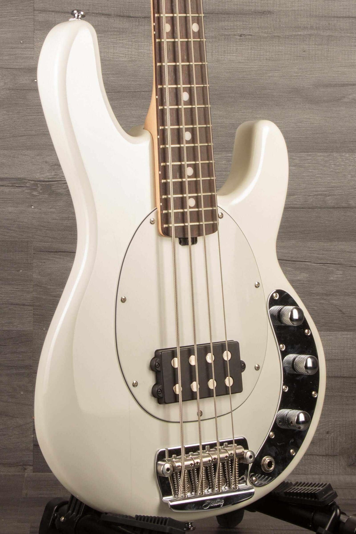*B Stock - Sterling Stingray Short Scale Bass Guitar - Olympic White - MusicStreet