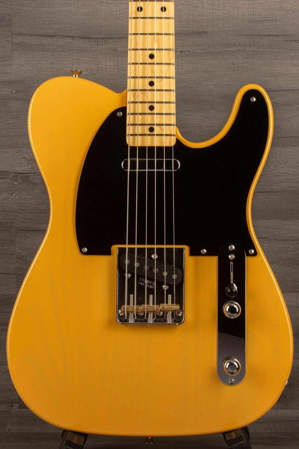 USED - Fender Japanese Traditional II 51 Nocaster Butterscotch Blonde with black pickguard and maple neck.