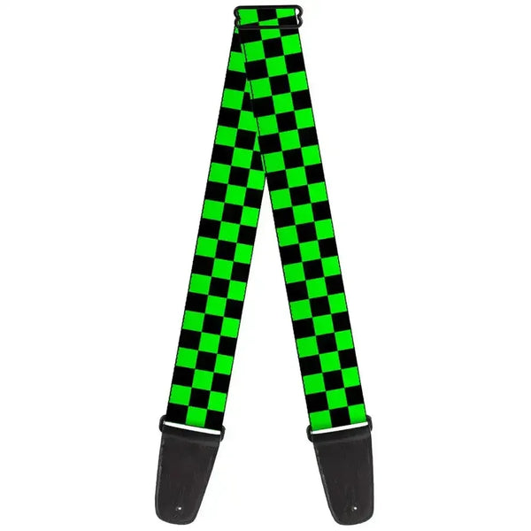 Buckle Down Checker Black/Neon Green Guitar Strap - MusicStreet