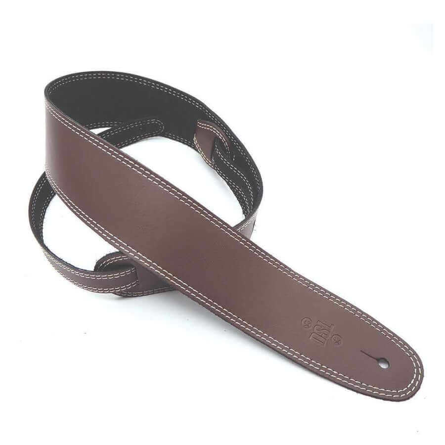 DSL SGE25-17-3 2.5″ Single Ply Guitar Strap - Saddle Brown/Beige Stitch