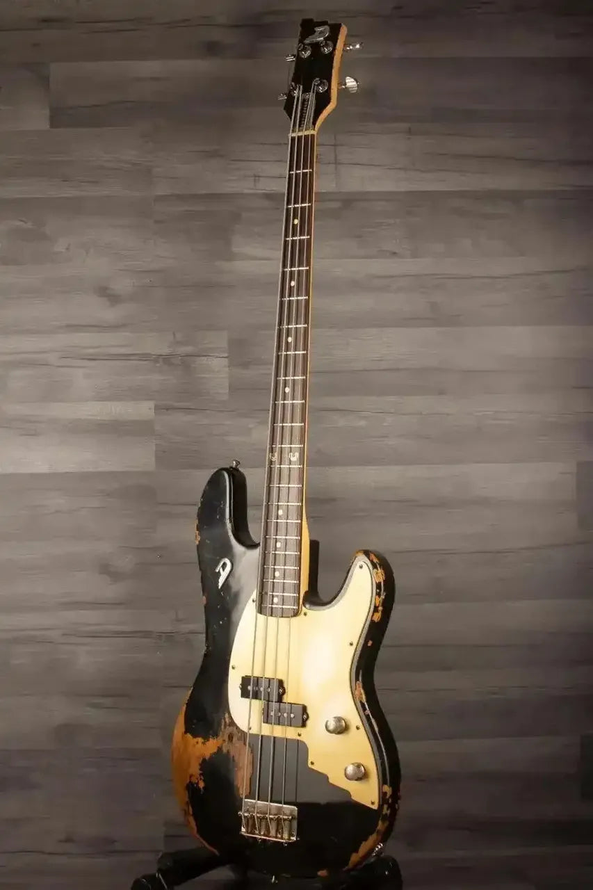 Duesenberg Chris Chaney Bass Black Distressed LTD showcasing its sleek design and innovative features.