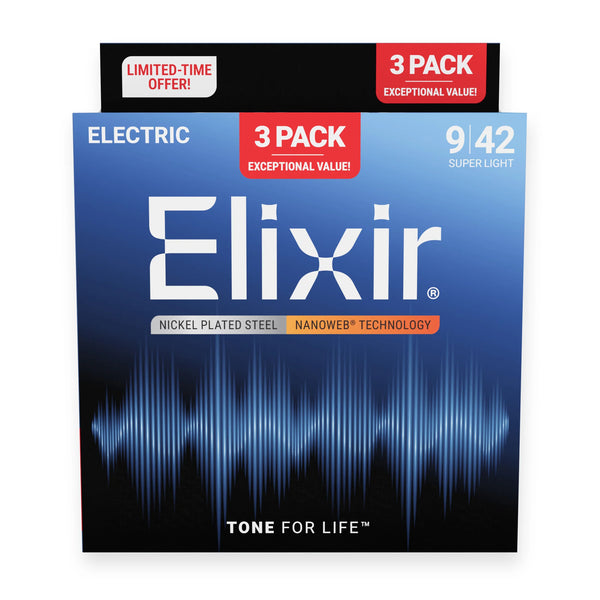 Elixir Electric Optiweb Guitar Strings 3 Pack: 9-42