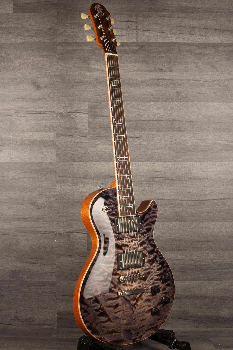 Patrick James Eggle Macon Carved Top Electric Guitar - Blackburst, Master Grade Quilt s#31117