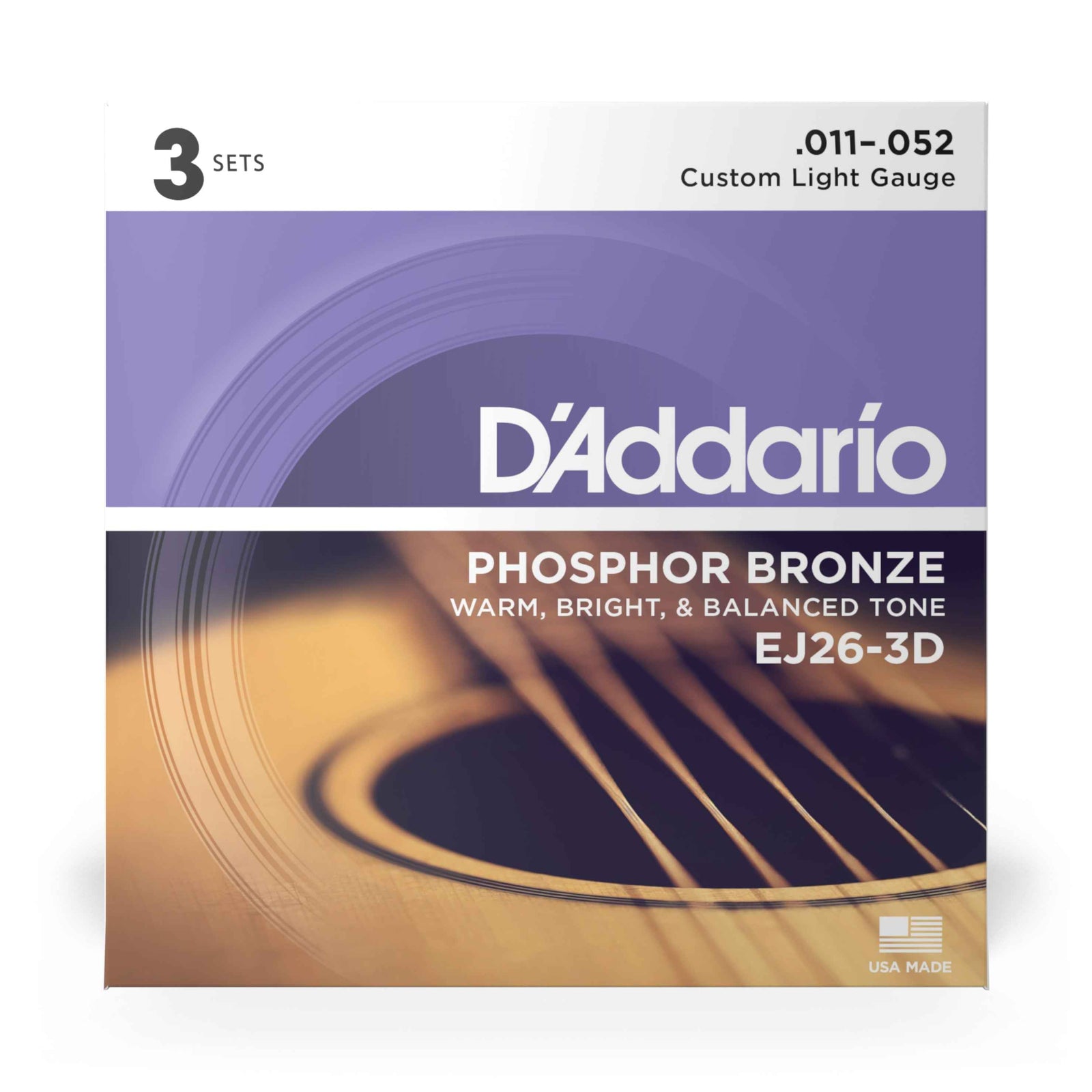 D'Addario EJ13-3D 80/20 11-52 3 pack Acoustic Guitar Strings