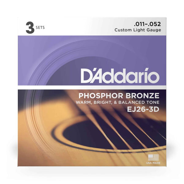 D'Addario EJ13-3D 80/20 11-52 3 pack Acoustic Guitar Strings