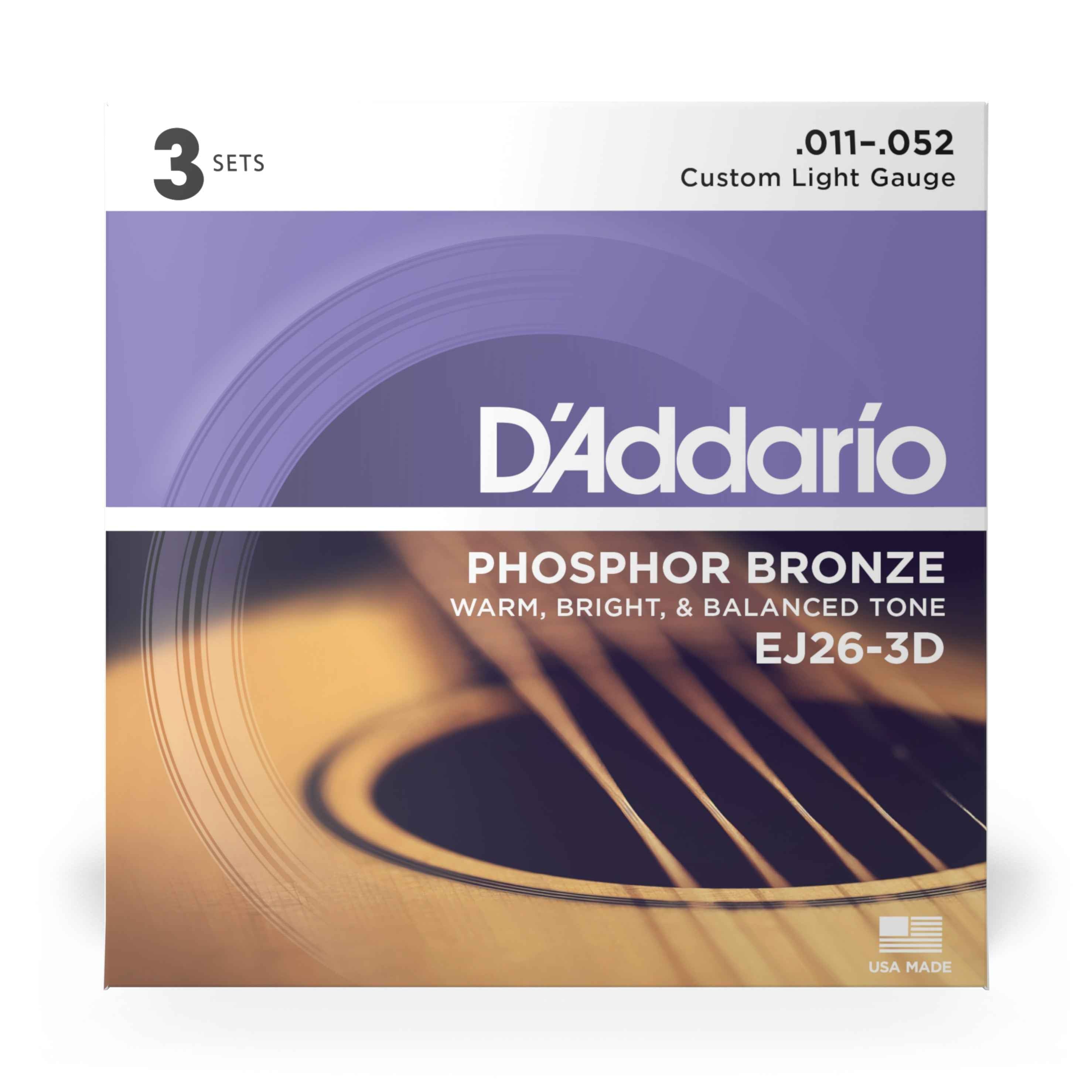 D'Addario EJ13-3D 80/20 11-52 3 pack Acoustic Guitar Strings