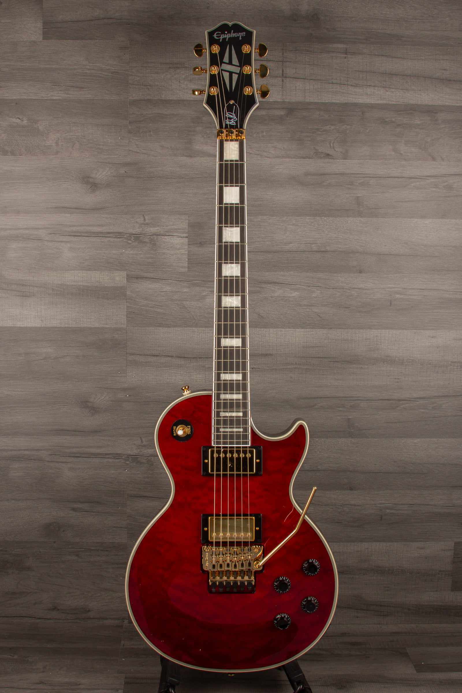 Epiphone Alex Lifeson Les Paul Custom Axcess Quilt Electric Guitar - Ruby (Incl. Hard Case)