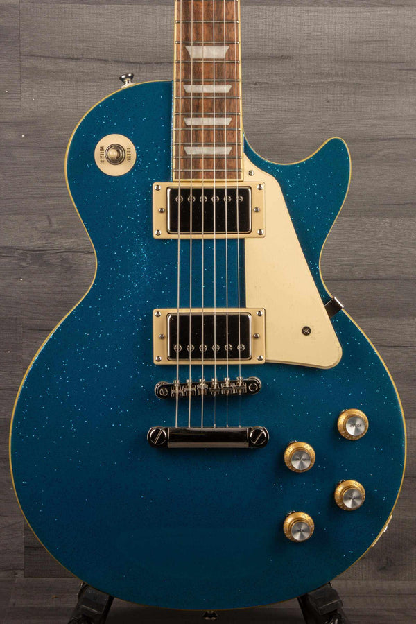 Epiphone Les Paul Standard 60's Brunswick Blue Sparkle electric guitar with premium gig bag.