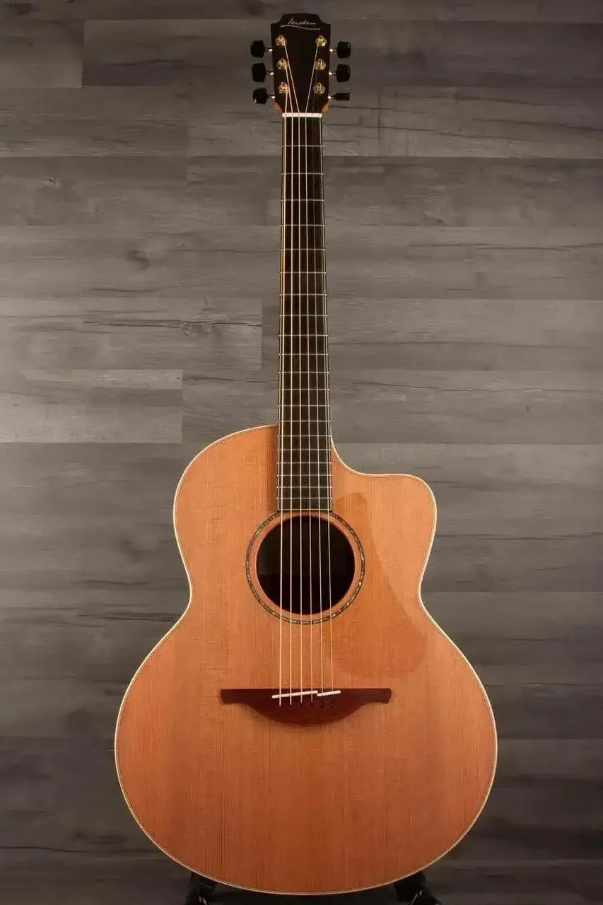 Lowden F-35C Quilted Mahogany / Buckskin Redwood acoustic guitar with AAAA Buckskin redwood soundboard.