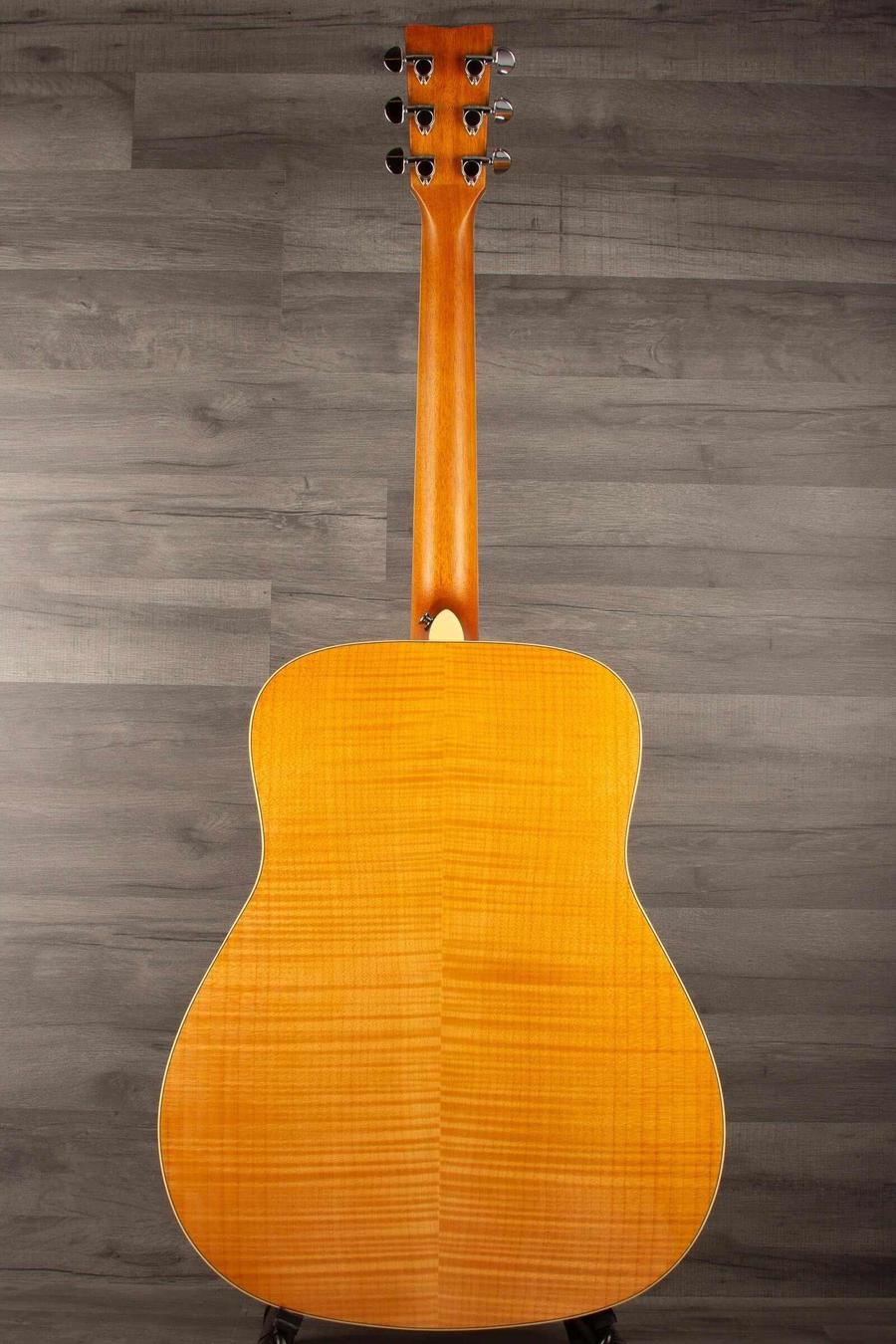Yamaha FG840 Acoustic Guitar - Natural back view showcasing its scalloped bracing and elegant finish.