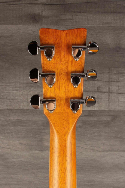Yamaha FG840 Acoustic Guitar - Natural headstock view highlighting tuning pegs and wood finish.