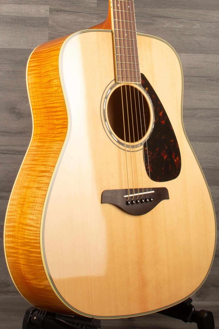 Yamaha FG840 Acoustic Guitar - Natural showcasing scalloped bracing and natural finish.