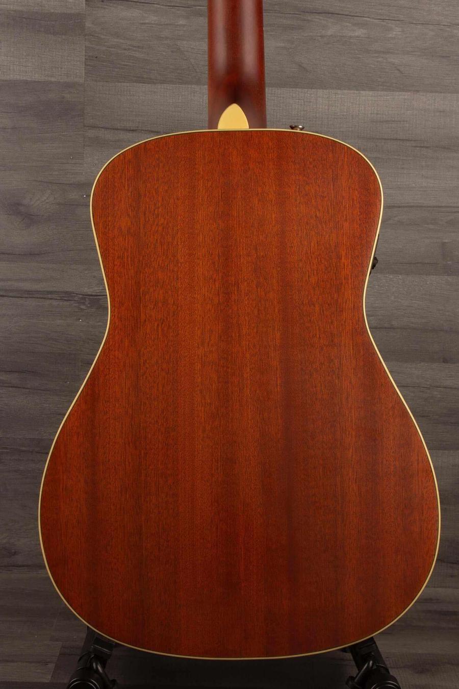 Fender Malibu Player special All mahogany back view showcasing the all-mahogany construction and rich color.