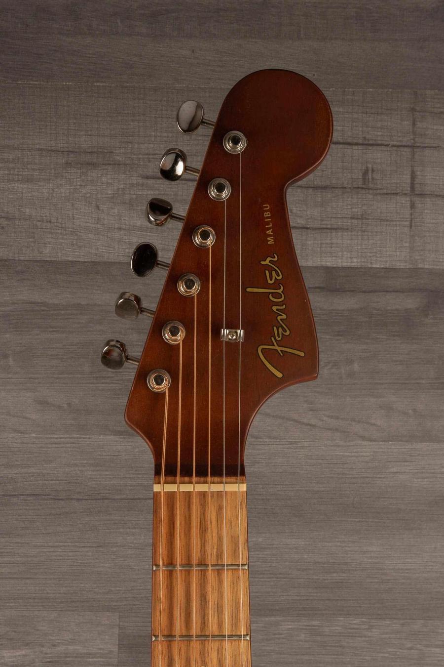 Fender Malibu Player special All mahogany guitar headstock showing tuning pegs and neck