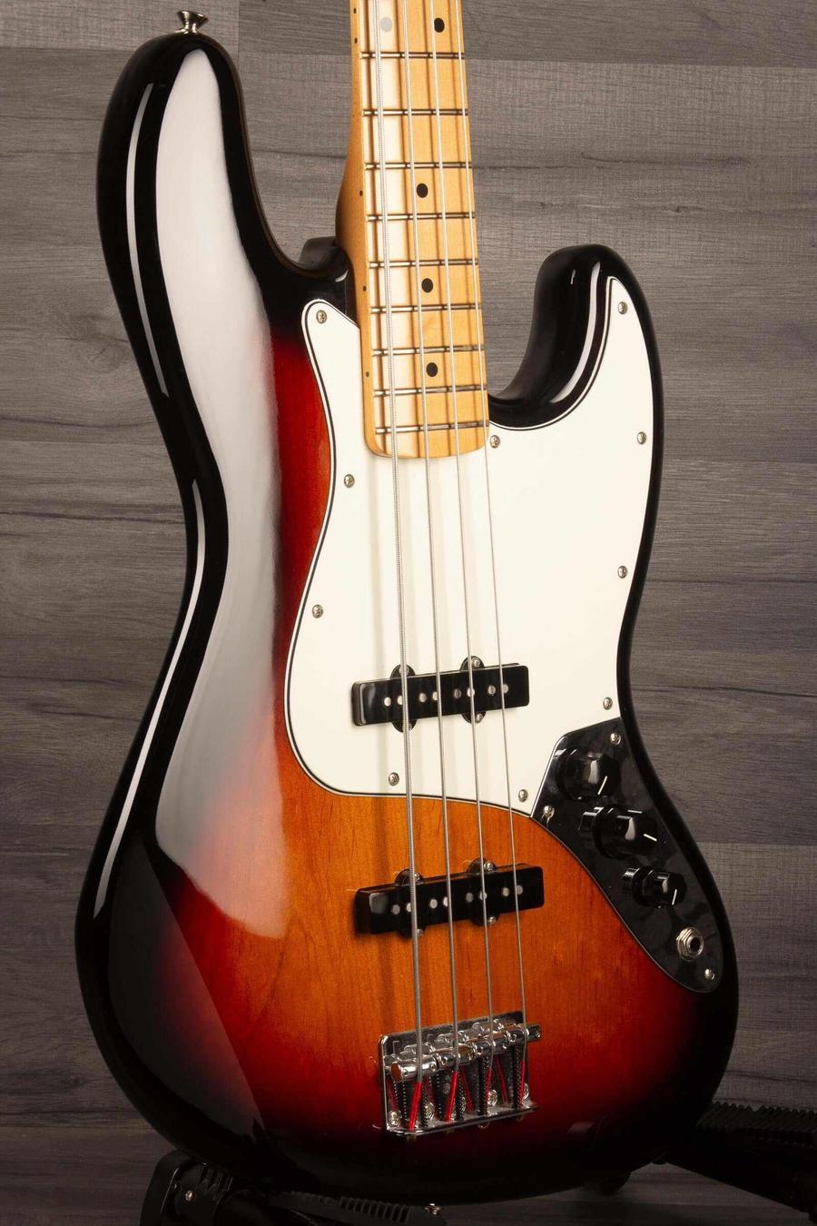 Fender Player Jazz Bass Guitar, Maple neck, 3 tone sunburst with a sleek design and excellent craftsmanship.