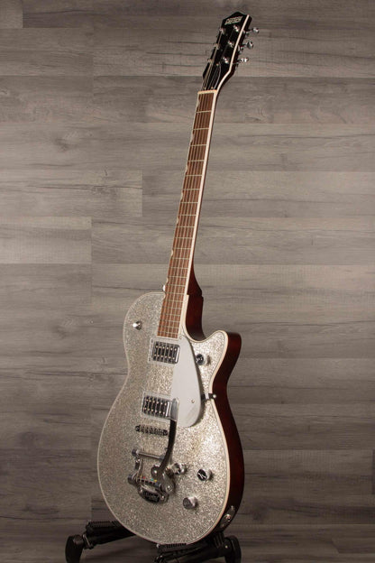 B Stock Gretsch G5230T Electromatic Sparkle Jet guitar with Bigsby in silver sparkle finish.