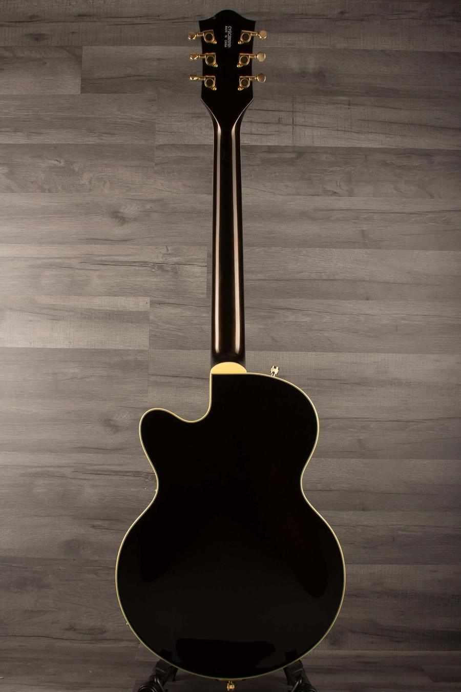 Used Gretsch G5655TG Electromatic Center Block Jr. guitar back view showcasing its sleek black finish.