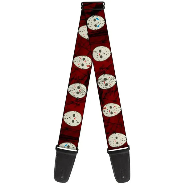 Buckle Down Strap - Friday 13th, Jason featuring iconic Jason masks on a red background.