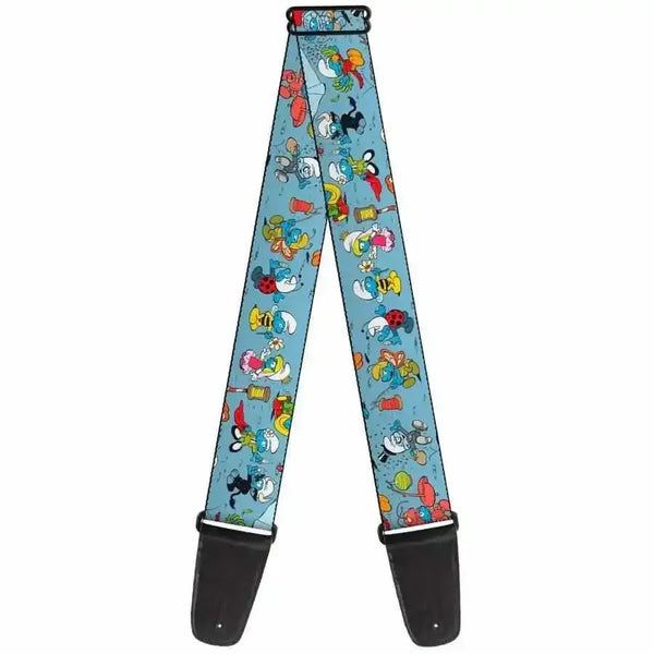 Buckle Down Strap - The Smurfs Halloween featuring colorful Smurfs design on a blue background.