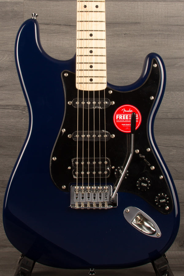 Squier Sonic Stratocaster HSS with Maple Fingerboard and Black Pickguard in Midnight Blue