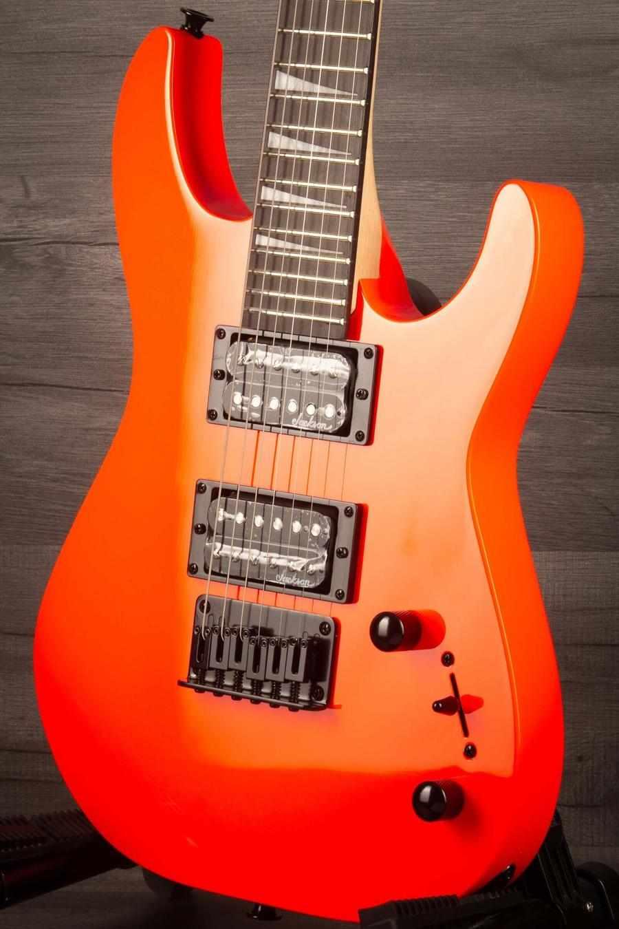 Jackson  JS Series Dinky® Minion JS1X, Amaranth Fingerboard, Safety Orange close-up view