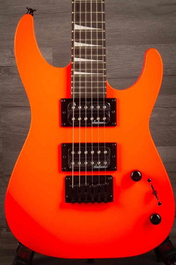 Jackson  JS Series Dinky® Minion JS1X, Amaranth Fingerboard, Safety Orange close-up view of guitar body