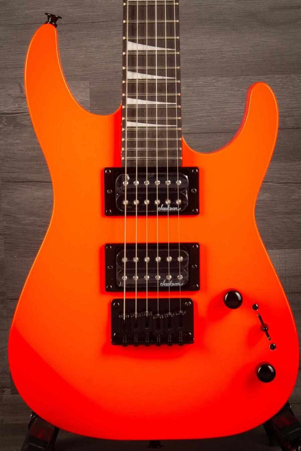 Jackson  JS Series Dinky® Minion JS1X, Amaranth Fingerboard, Safety Orange close-up view of guitar body