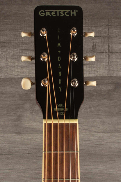 Gretsch Jim Dandy™ Concert LTD guitar headstock with steel reinforced neck and tuning pegs.