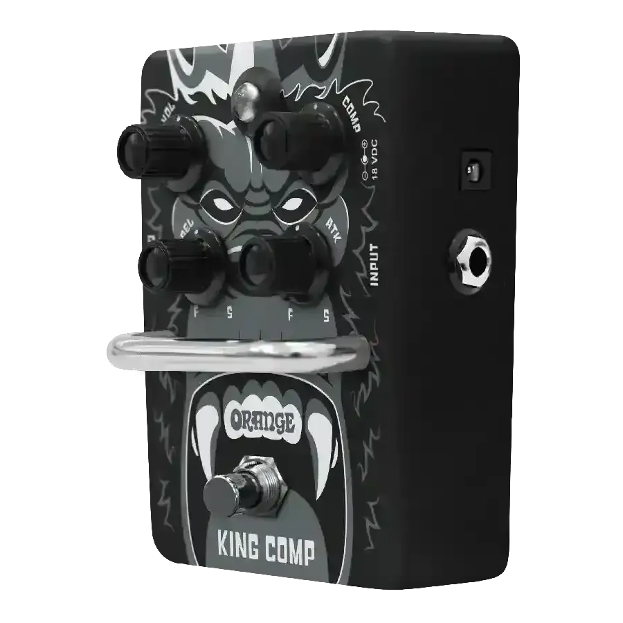 Orange King Comp pedal showcasing controls designed for low-noise dynamic audio performance.