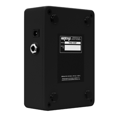 Orange King Comp rear view showing model details for the low-noise compressor pedal.